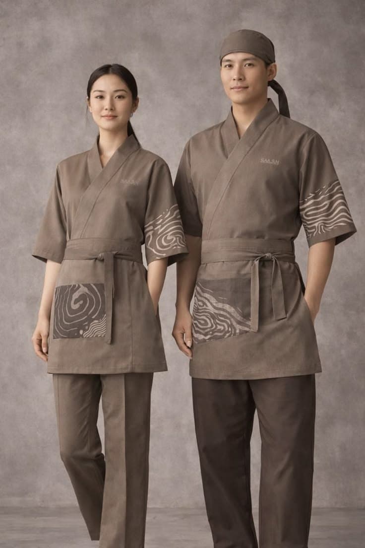 Restaurant staff in uniforms designed by Brada Uniforms