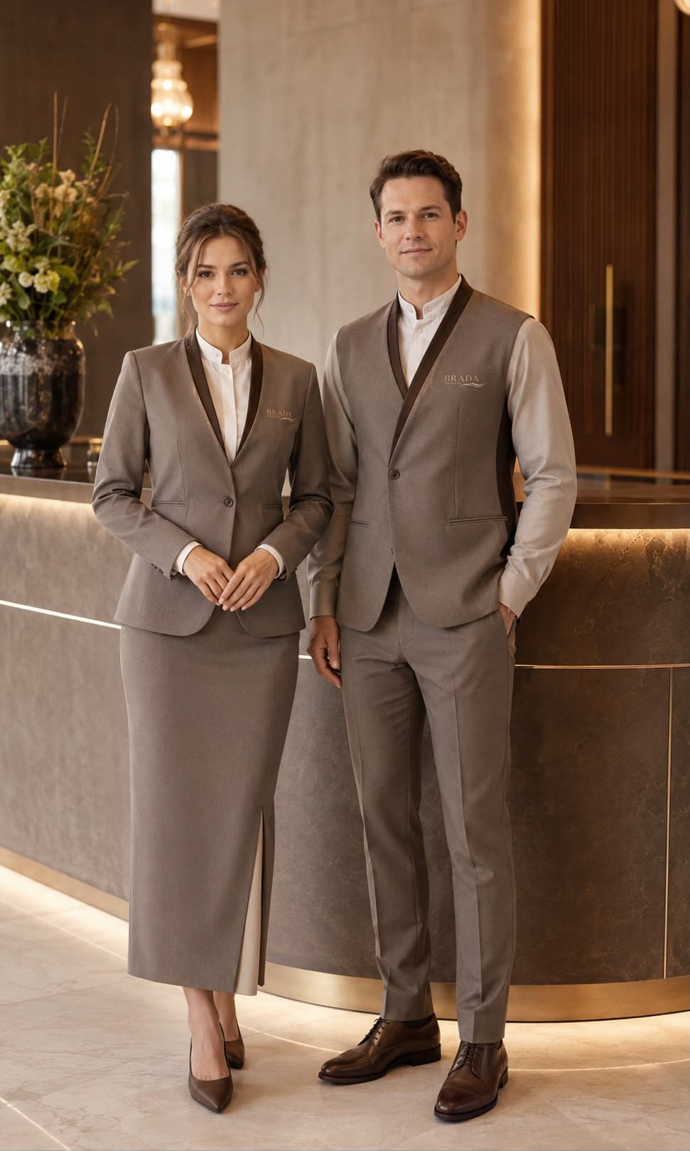 Waiter in a waistcoat and apron from the Brada restaurant uniform collection